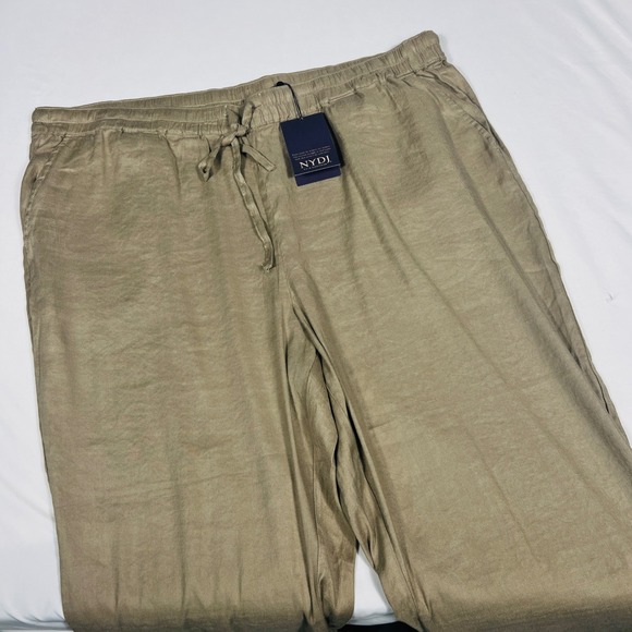 NYDJ Pants - NYDJ Relaxed Drawstring Pants Saddlewood Olive Linen Blend Wide Leg WAKZ8987 2X